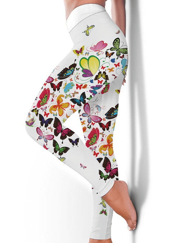 Women's Seamless Printed Workout Leggings with Butterfly Design - SF1003